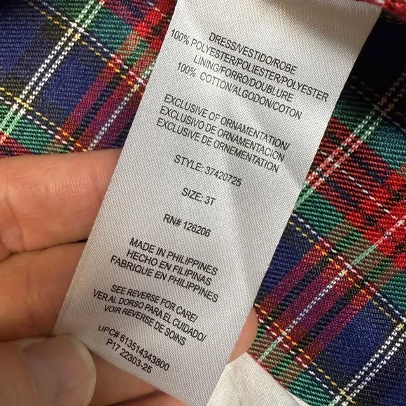 Laura Ashley: Girls.Navy / Green / Red Smocked Plaid Holiday Dress, Size 3T - Picture 12 of 12